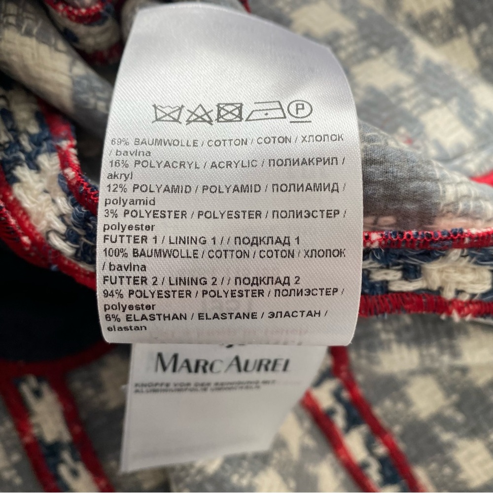 Marc Aurel Navy & Ivory Houndstooth Boucle Pearl Button Coat Size 46 (XL) - Picture 14 of 14